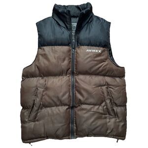 Vintage Avirex Puffer Vest Men’s Medium Brown Black Full Zip USA 90s Streetwear